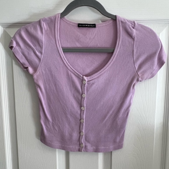 Brandy Melville Tops - BRANDY MELVILLE Zelly Button Up Short Sleeve Cute Fitted Top